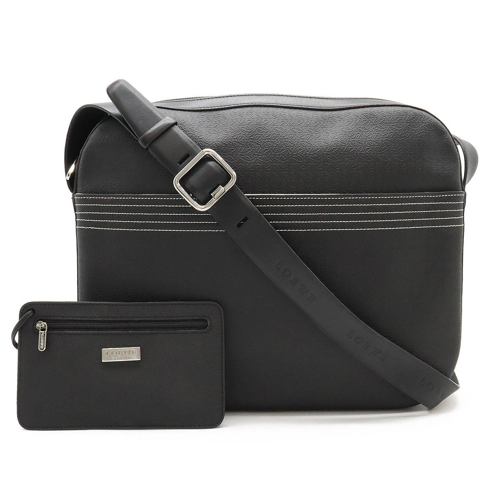 Loewe Repeat Anagram Messenger Crossbody Embossed Leather Black